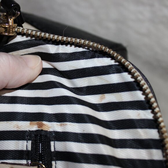 Kate Spade Pebbled Leather Purse Large Cream Black Handbag Satchel Bag 2 Tone - Picture 5 of 11